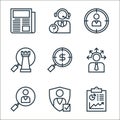 business marketing line icons. linear set. quality vector line set such as business report, authentication, find, opportunity,