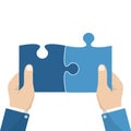 Business matching concept. Connecting elements puzzle in hand businessman. Working together to solve problems. Cooperation,