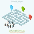 Business maze puzzle solution flat 3d web isometric infographic concept
