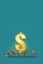 Business media are Dollar concept with Golden yellow dollar symbols over blue background