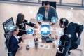 Business Meeting with Cloud Technology and Data Analysis in Modern Office Environment Featuring Team Collaboration and Royalty Free Stock Photo