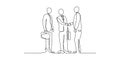 Business meeting concept. Continuous line art drawing of people community with shaking hands vector illustration Royalty Free Stock Photo