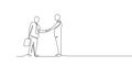 Business meeting concept. Continuous line art drawing of people community with shaking hands vector illustration Royalty Free Stock Photo