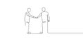 Business meeting concept. Continuous line art drawing of people community with shaking hands vector illustration Royalty Free Stock Photo