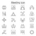 Business meeting, conference, seminar & Interview icon set in thin line style