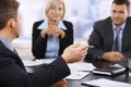 Business meeting, hand in closeup Royalty Free Stock Photo