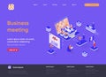 Business meeting isometric landing page. Partnership and teamwork collaboration, online meeting and conversation isometry web page