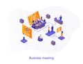 Business meeting isometric web banner. Teamwork collaboration on project isometry concept. Business team synergy 3d scene, Royalty Free Stock Photo