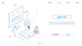 Business meeting - line design style isometric web banner