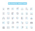 Business meeting linear icons set. Presentation, Discussion, Agenda, Collaboration, Brainstorming, Nerking, Productivity