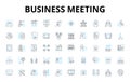 Business meeting linear icons set. Presentation, Discussion, Agenda, Collaboration, Brainstorming, Nerking, Productivity