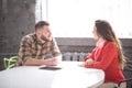 Business meeting of man and woman in office Royalty Free Stock Photo