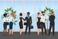 Business meeting office concept flat cartoon vector illustration. Team, group people stand and talk Royalty Free Stock Photo