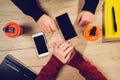 Business meeting, office desk top view Royalty Free Stock Photo