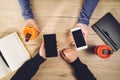 Business meeting, office desk top view Royalty Free Stock Photo