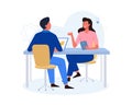 Business meeting in the office with laptop. Vector illustration