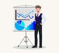 A business meeting. Presentation of the project. A man presents a project. Vector illustration