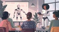 The team meeting will include both an AI robot and a presentation focused on data analysis AIG62 Royalty Free Stock Photo