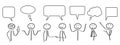 Business meeting, stick figures, corporate, communication, bubbles for text, bubbles with thoughts - vector