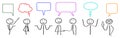 Business meeting, stick figures, corporate, communication, bubbles for text, bubbles with thoughts - vector