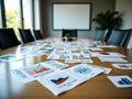 Business Meeting Table with Data Charts Cards Royalty Free Stock Photo