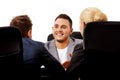 Business meeting-three people sitting and talking