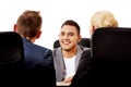 Business meeting-three people sitting and talking