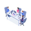 Business meeting vector color isometric illustration. Office staff, managers, employee 3d cartoon characters. Teamwork Royalty Free Stock Photo