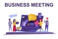Business meeting web concept in flat style. People discuss work tasks Royalty Free Stock Photo