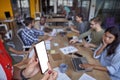 Business meeting. Young multicultural business people working in the modern office, having a meeting in conference room Royalty Free Stock Photo