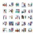 Business Meetings, Discussions, Work in Progress, Flat Illustrations Pack