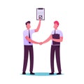 Business Men Characters Handshaking. Partners and Partnership Concept. Businesspeople Meeting for Project Discussion Royalty Free Stock Photo