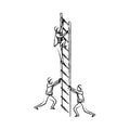 Business men climbing wooden stairs silhouette blurred monochrome