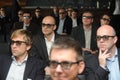 Business men with 3d glasses at exhibition and trade show Royalty Free Stock Photo