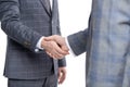 business men dealing collaboration isolated on white. collaboration success. two businessmen handshaking after Royalty Free Stock Photo