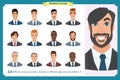 Business men flat avatars set with smiling face. Team icons collection.