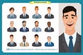 Business men flat avatars set with smiling face. Team icons collection.