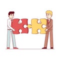 Business men gathering together puzzle pieces