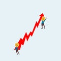 Business men lift up red arrow.dollar head human