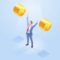 Business men lifting weights. Vector Isometric illustration