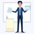 Business men Office cartoon characters. Standing persons. Business People at morning meeting. Illustration vector of discussion