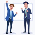 Business men Office cartoon characters. Standing persons. Business People at morning meeting. Illustration vector of discussion.