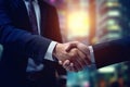 Business men Shaking hands closing or sealing a deal. Business meeting and partnership concept. Blurred background. Generative Ai Royalty Free Stock Photo