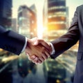 Business men Shaking hands closing or sealing a deal. Business meeting and partnership concept. Blurred background. Generative Ai Royalty Free Stock Photo