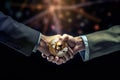 Business men Shaking hands closing or sealing a deal. Cryptocurrency, blockchain, bitcoin, mining, financial transactions concept Royalty Free Stock Photo