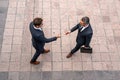Business man shaking hands. Two businessmen handshake outdoor. Handshake business people. Businessmen communicating at Royalty Free Stock Photo