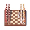 Business men standing on chess board as figures