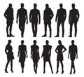 Business men and women in different poses, set of silhouettes