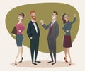 Business men and women proud of their success. Cartoon retro style Royalty Free Stock Photo