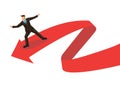 Business metaphor of businessman surfing on a red arrow wave